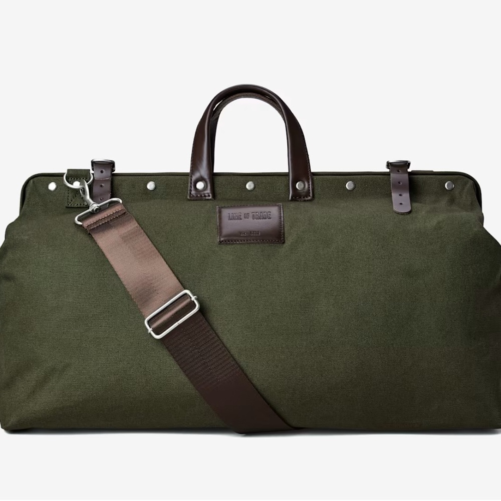 Dark Green Canvas Duffel Bag with Leather Trim